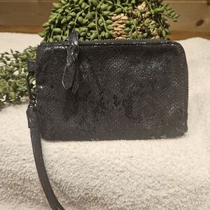 Policy Black Metallic Snake Skin Look Wristlet